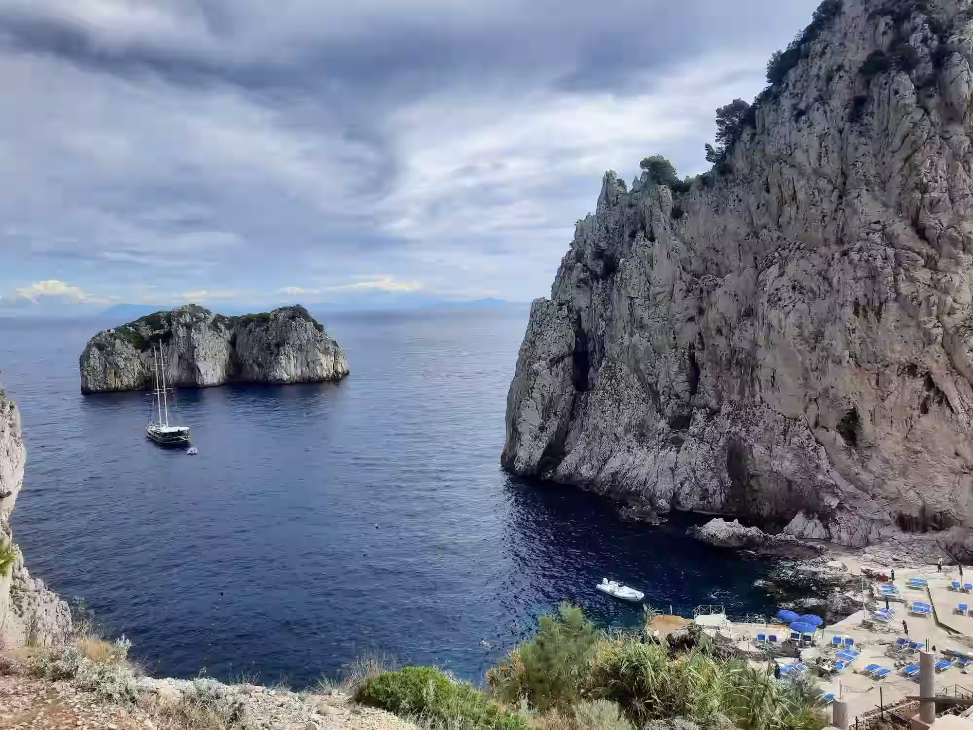Luigia Beach and Faraglioni rock formations on Capri